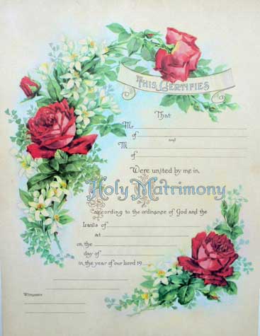Red Cabbage Roses Marriage Certificate