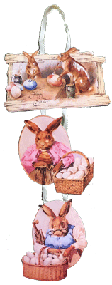 Happy Easter Rabbits Greeting on a Ribbon
