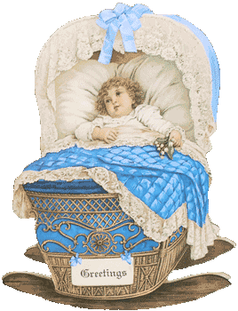 Baby in Blue Cradle Note Card