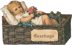 Greetings Baby in Basket Note Card