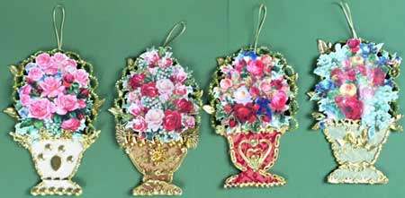 Baskets of Roses Scrap Ornaments