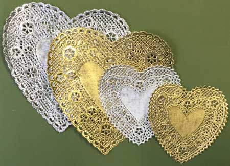 Gold Silver Heart Paper Lace Doilies