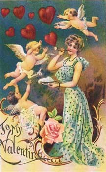 Victorian Lady & Cherubs Postcard