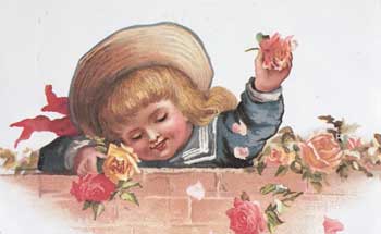 Victorian Boy Roses Postcard
