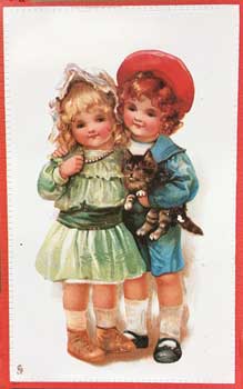 Boy & Girl w/Cat Postcard