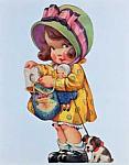 Girl Holding Purse & Doll w/Dog Print