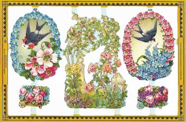 Floral Vignettes Birds Scraps