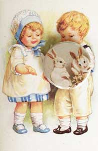 Boy & Girl Rabbits Button Note Card