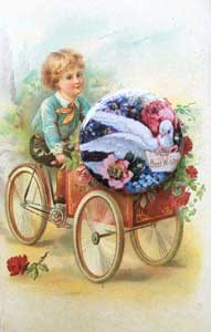 Boy w/Cart of Roses Button Note Card