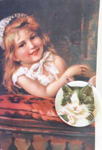 Girl & Cat Button Note Card