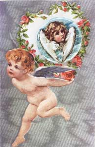 Cherub Holding Rose Heart Button Note Card