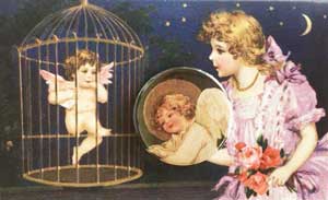 Girl w/Cupid in Bird Cage