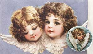 Double Angel Heads Button Note Card
