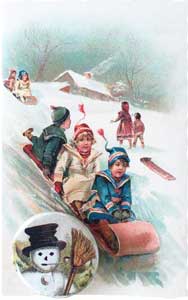 Children on Sled Button Note Card