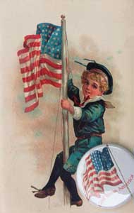 Boy Holding Flag Button Note Card